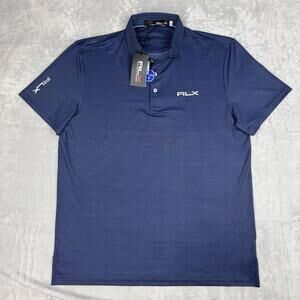 NWT RLX Ralph Lauren Performance Golf Geometric Polo Shirt Men's L Wicking Blue